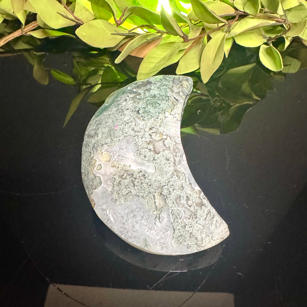 Moss Agate Moon Carving