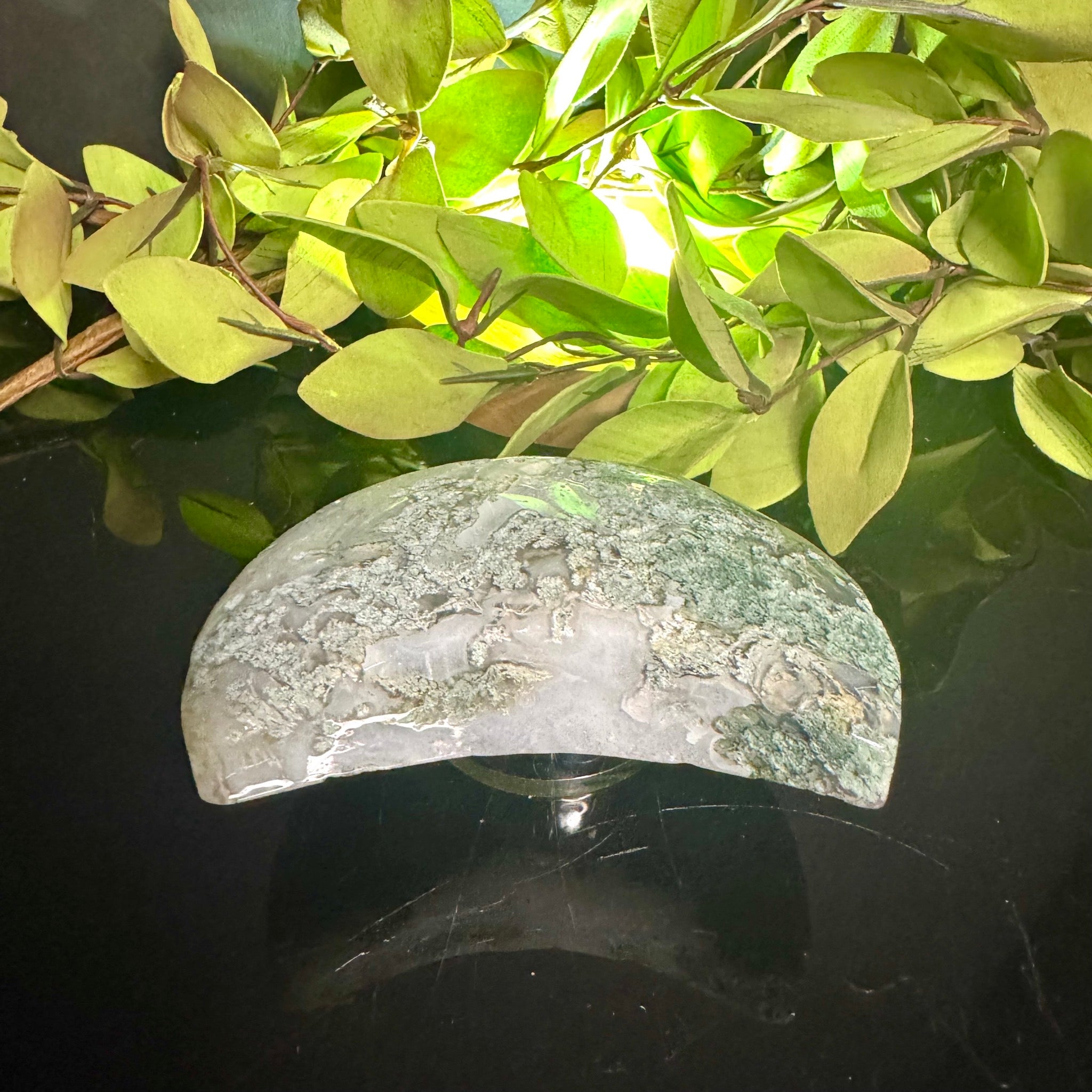Moss Agate Moon Carving