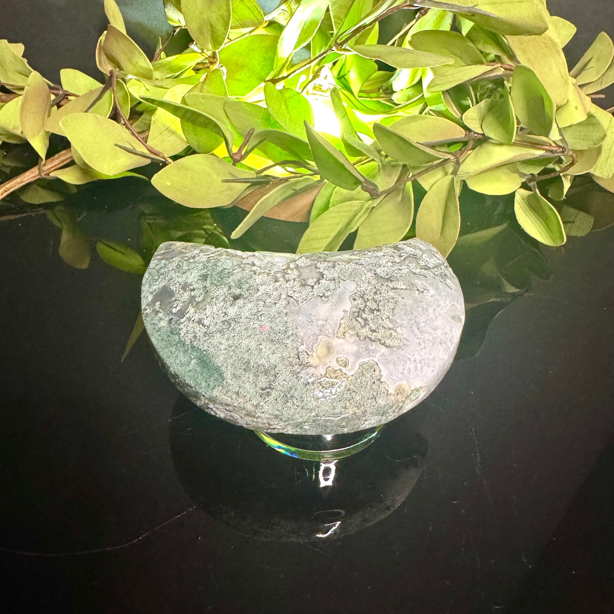 Moss Agate Moon Carving