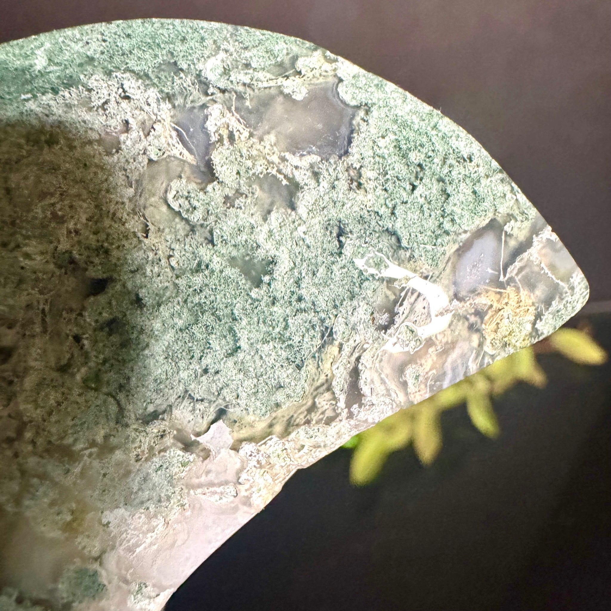 Moss Agate Moon Carving