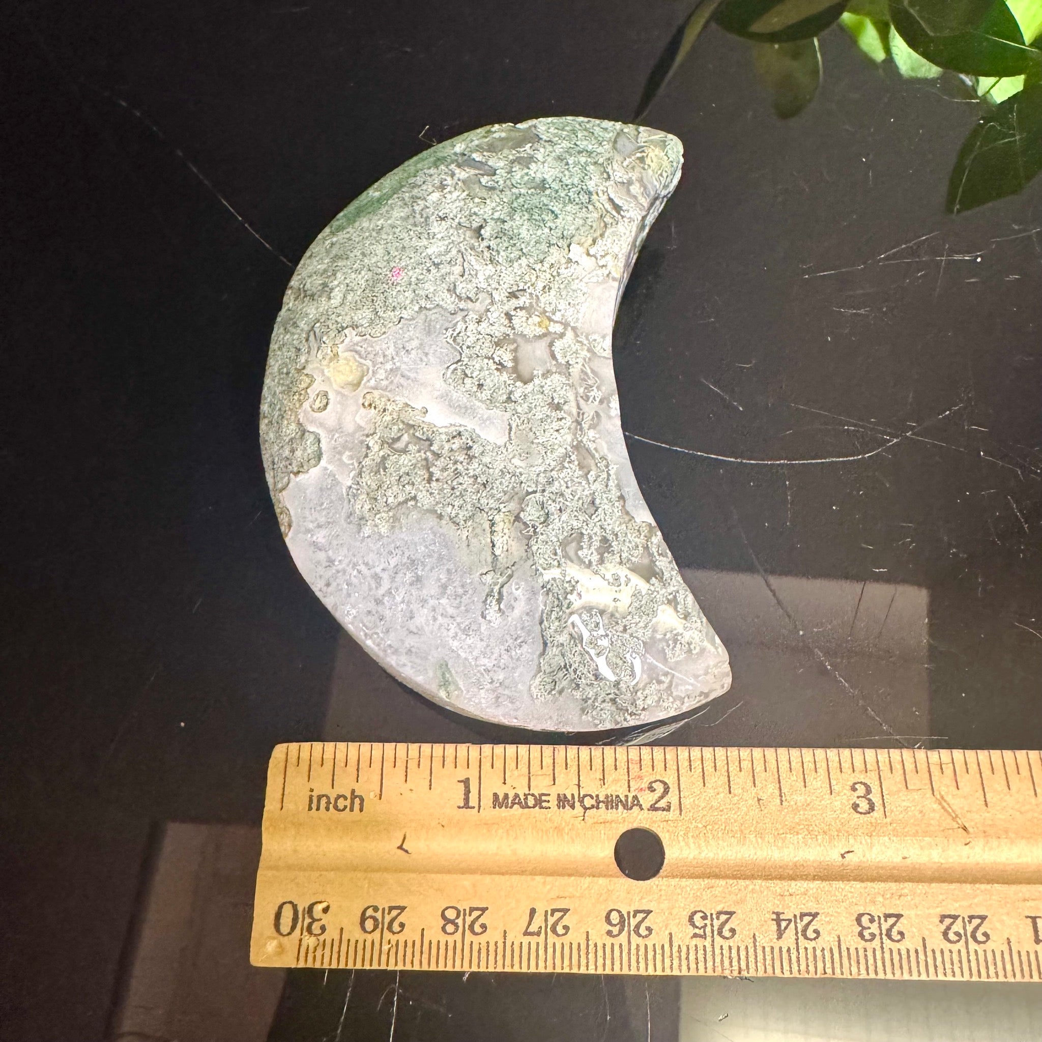 Moss Agate Moon Carving