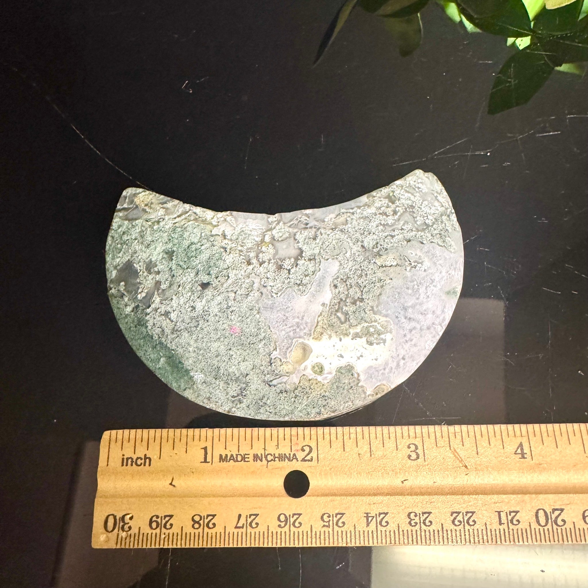 Moss Agate Moon Carving