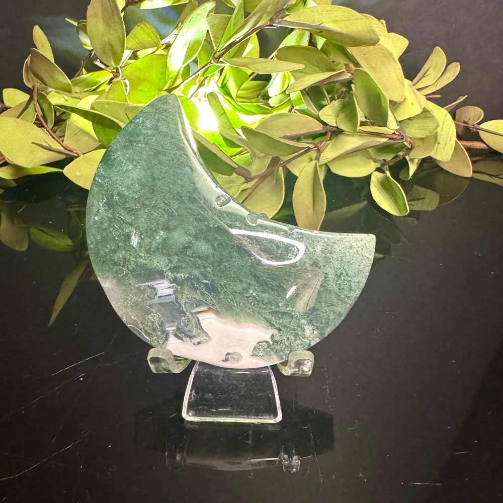 Moss Agate Moon Carving