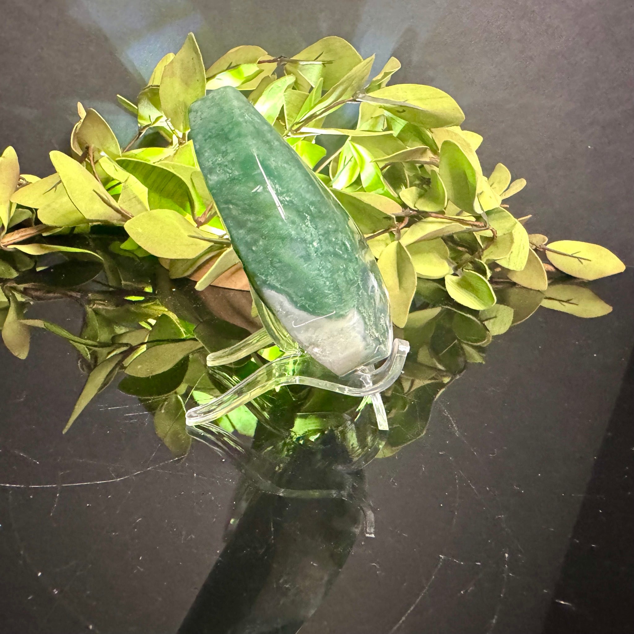 Moss Agate Moon Carving