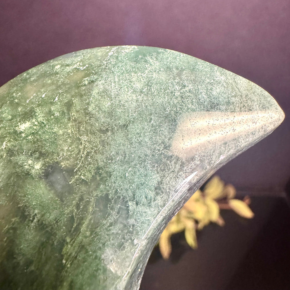 Moss Agate Moon Carving
