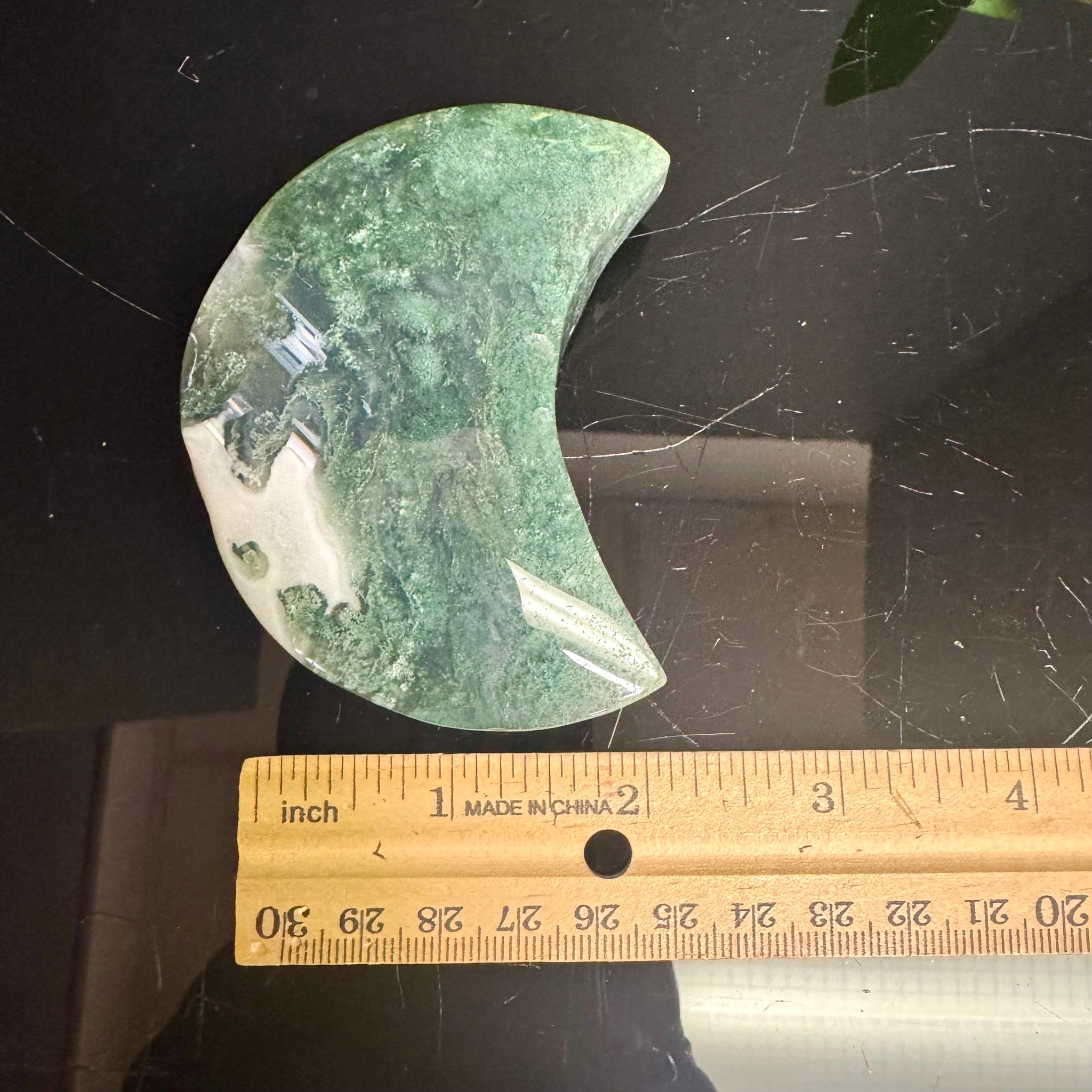 Moss Agate Moon Carving