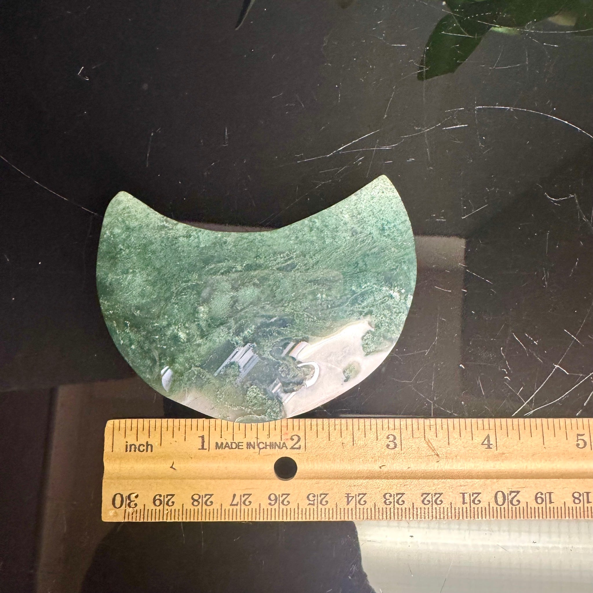 Moss Agate Moon Carving