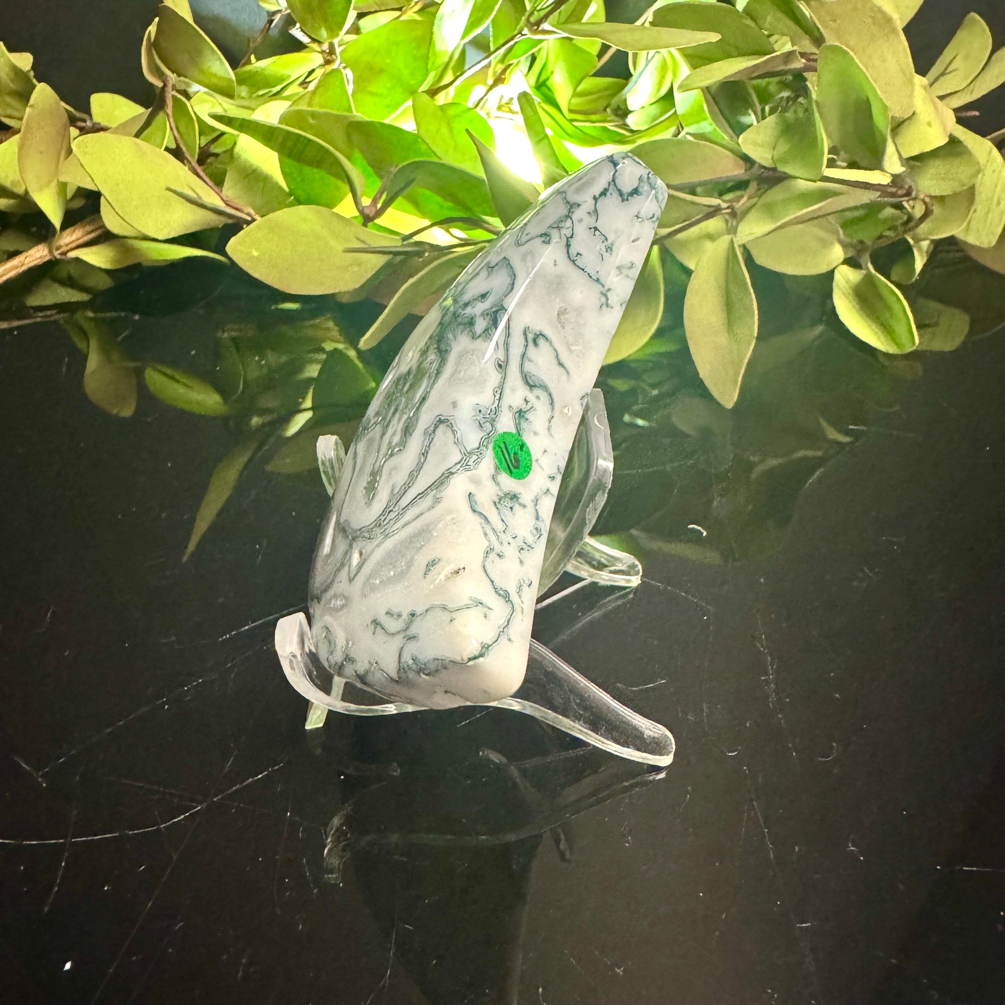 Moss Agate Moon Carving