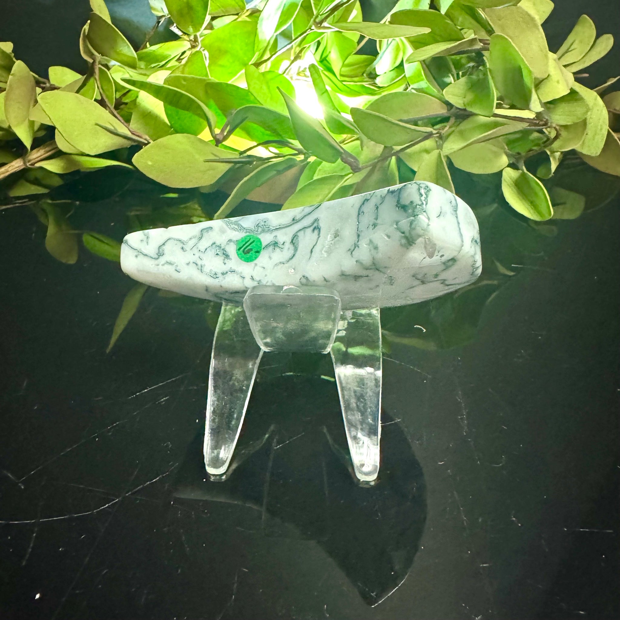 Moss Agate Moon Carving