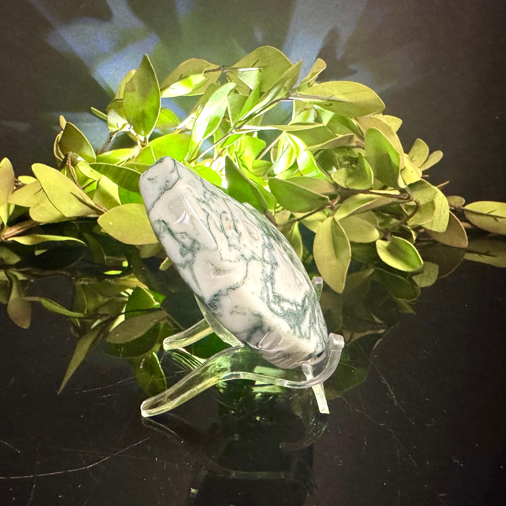 Moss Agate Moon Carving