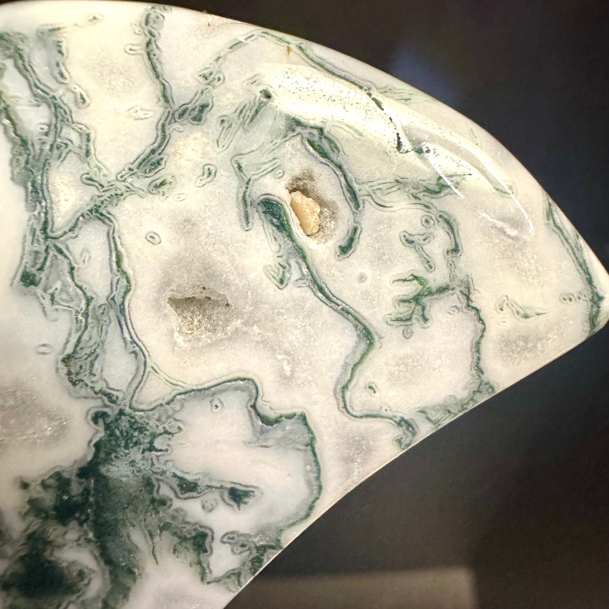Moss Agate Moon Carving