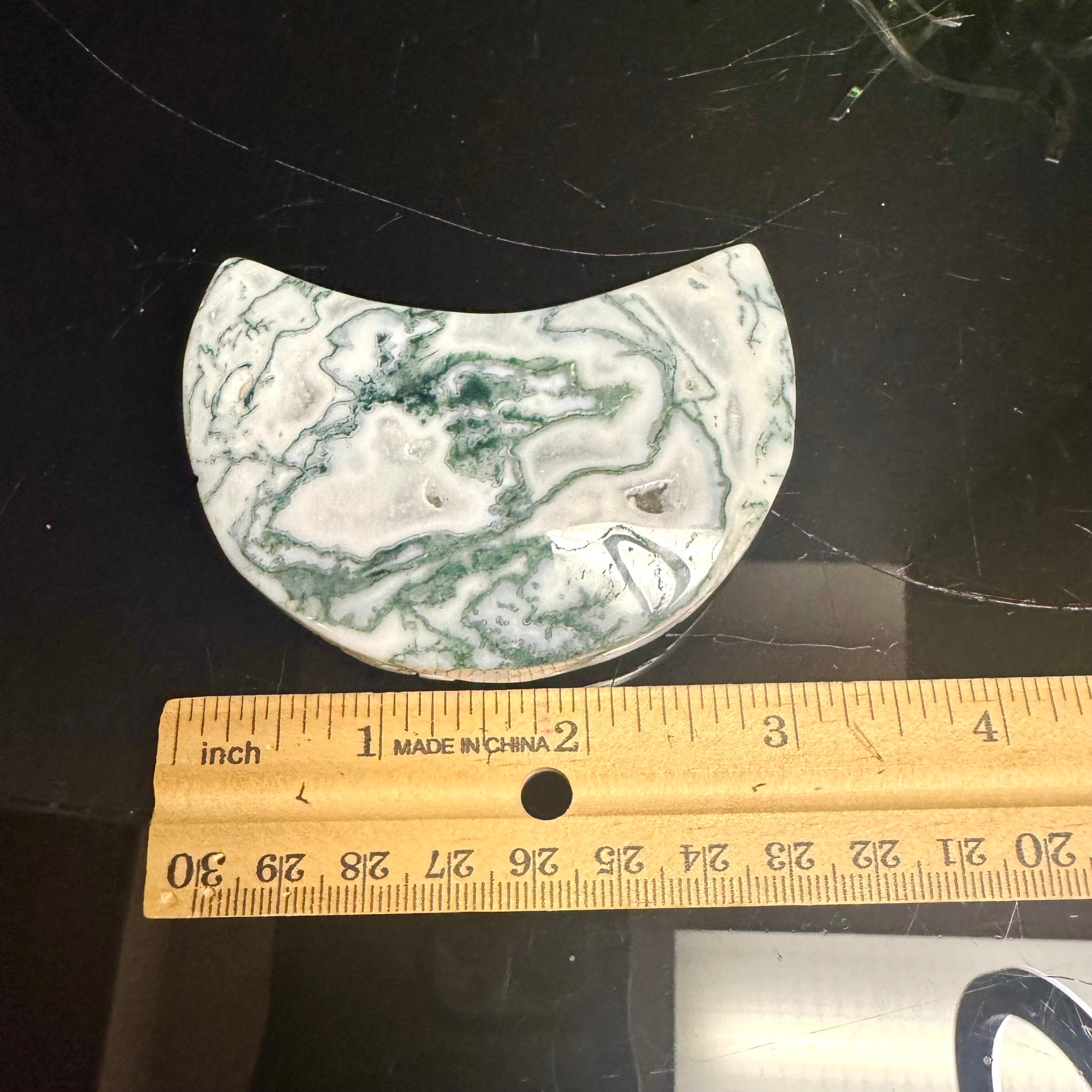 Moss Agate Moon Carving
