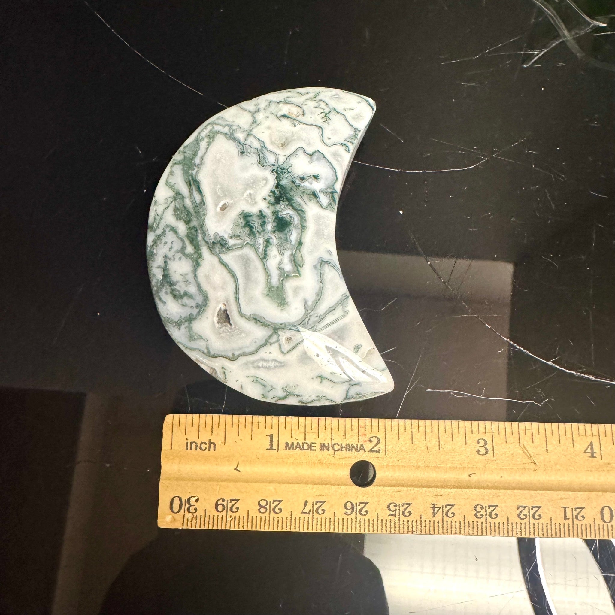 Moss Agate Moon Carving