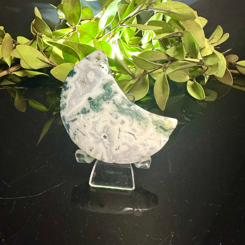 Moss Agate Moon Carving