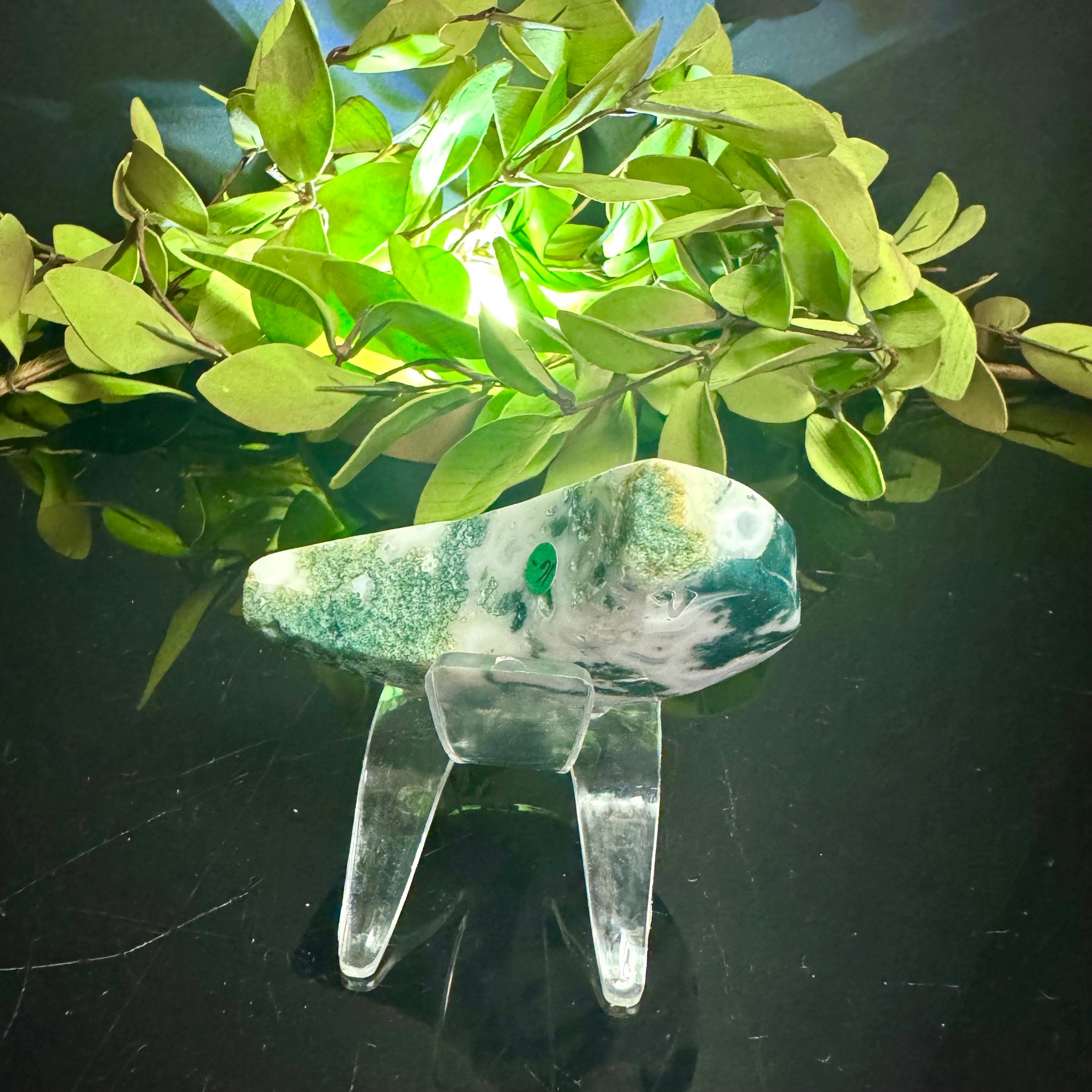 Moss Agate Moon Carving