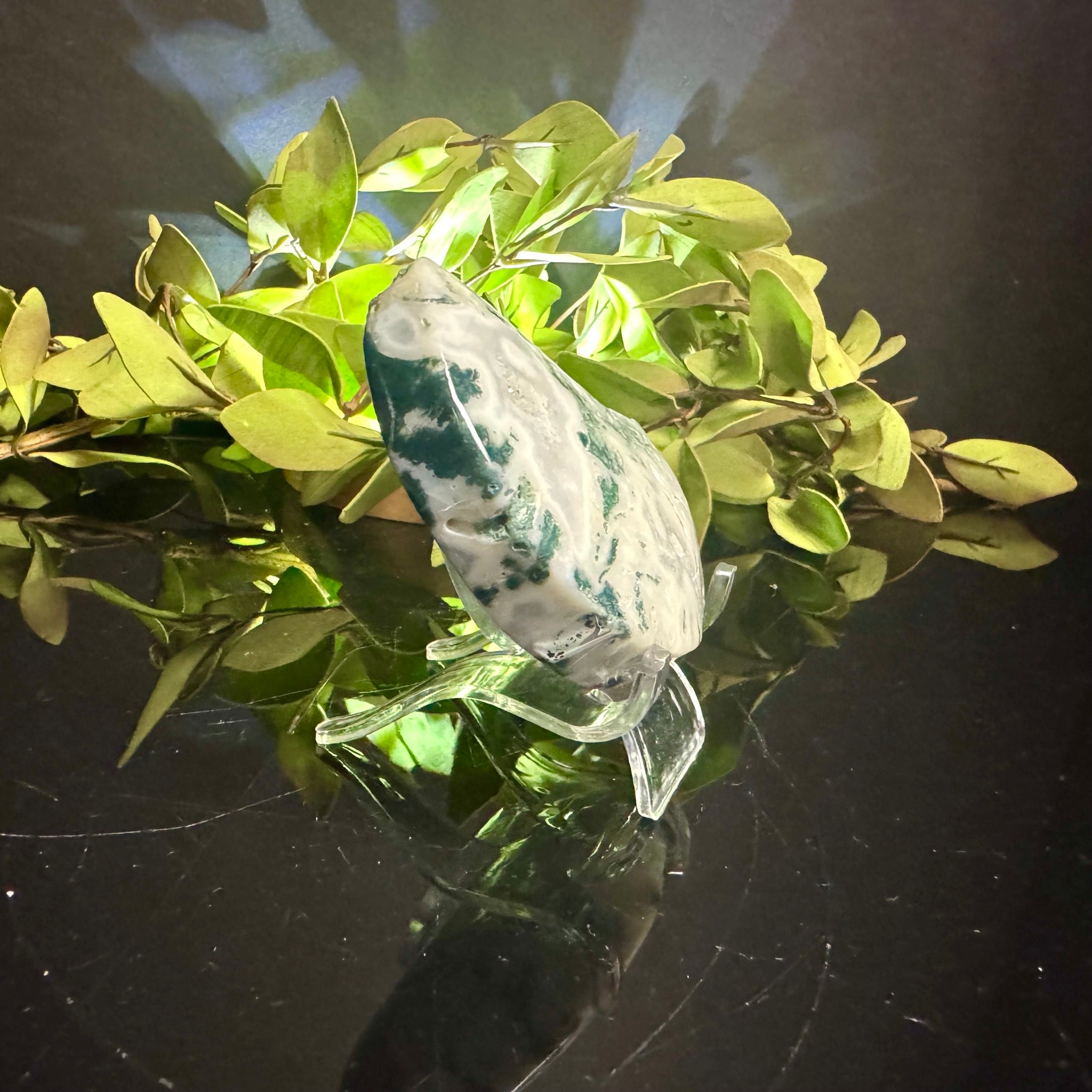 Moss Agate Moon Carving
