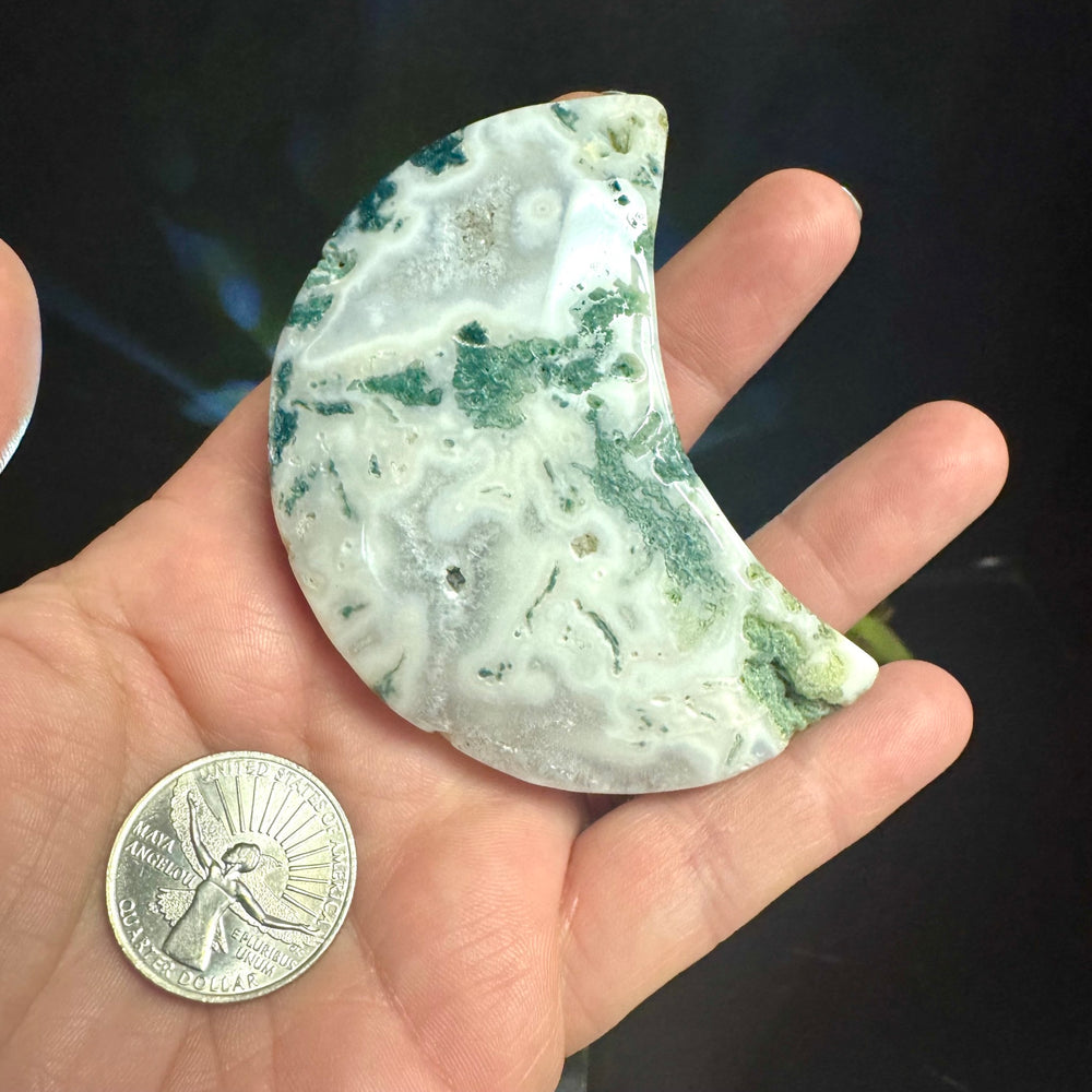 Moss Agate Moon Carving