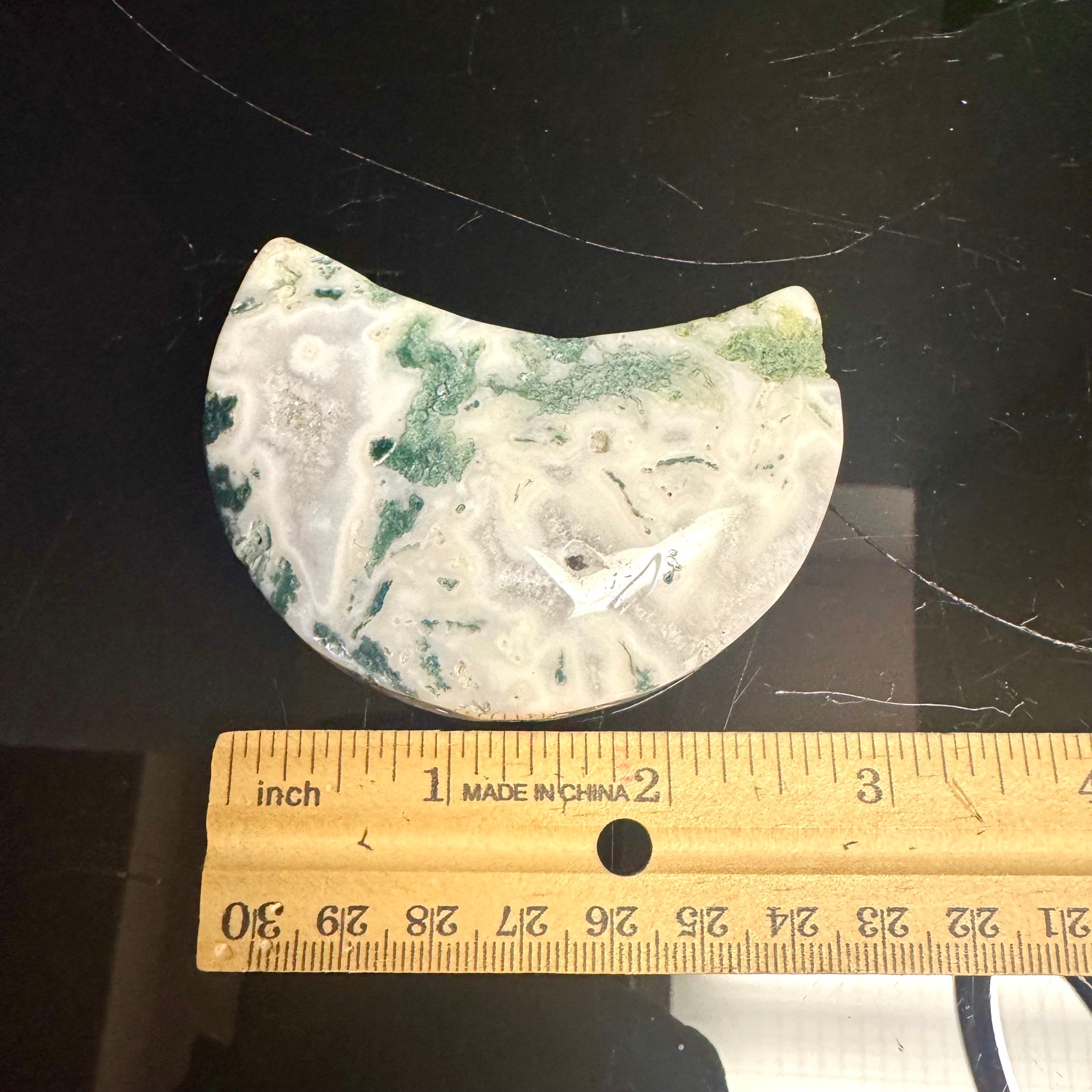 Moss Agate Moon Carving