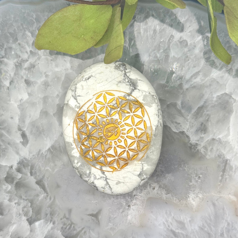 Howlite Etched Palm Stone