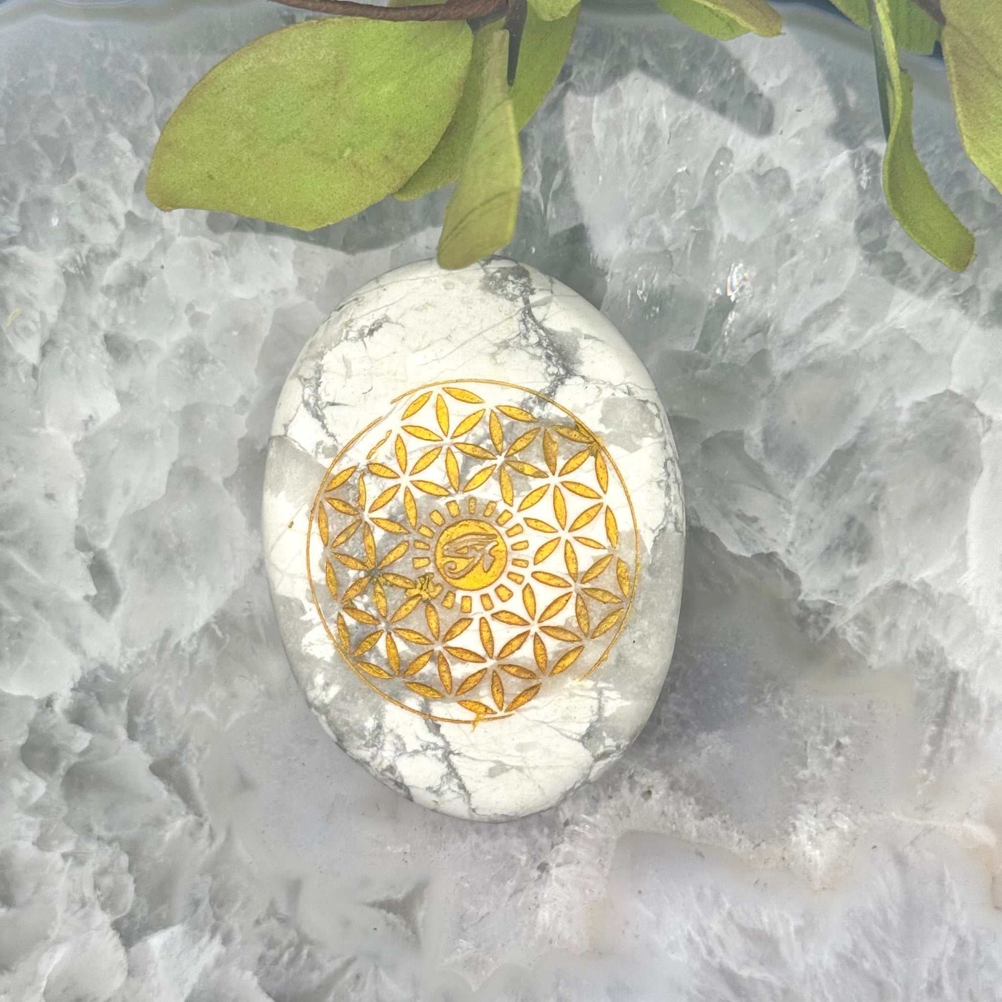 Howlite Etched Palm Stone