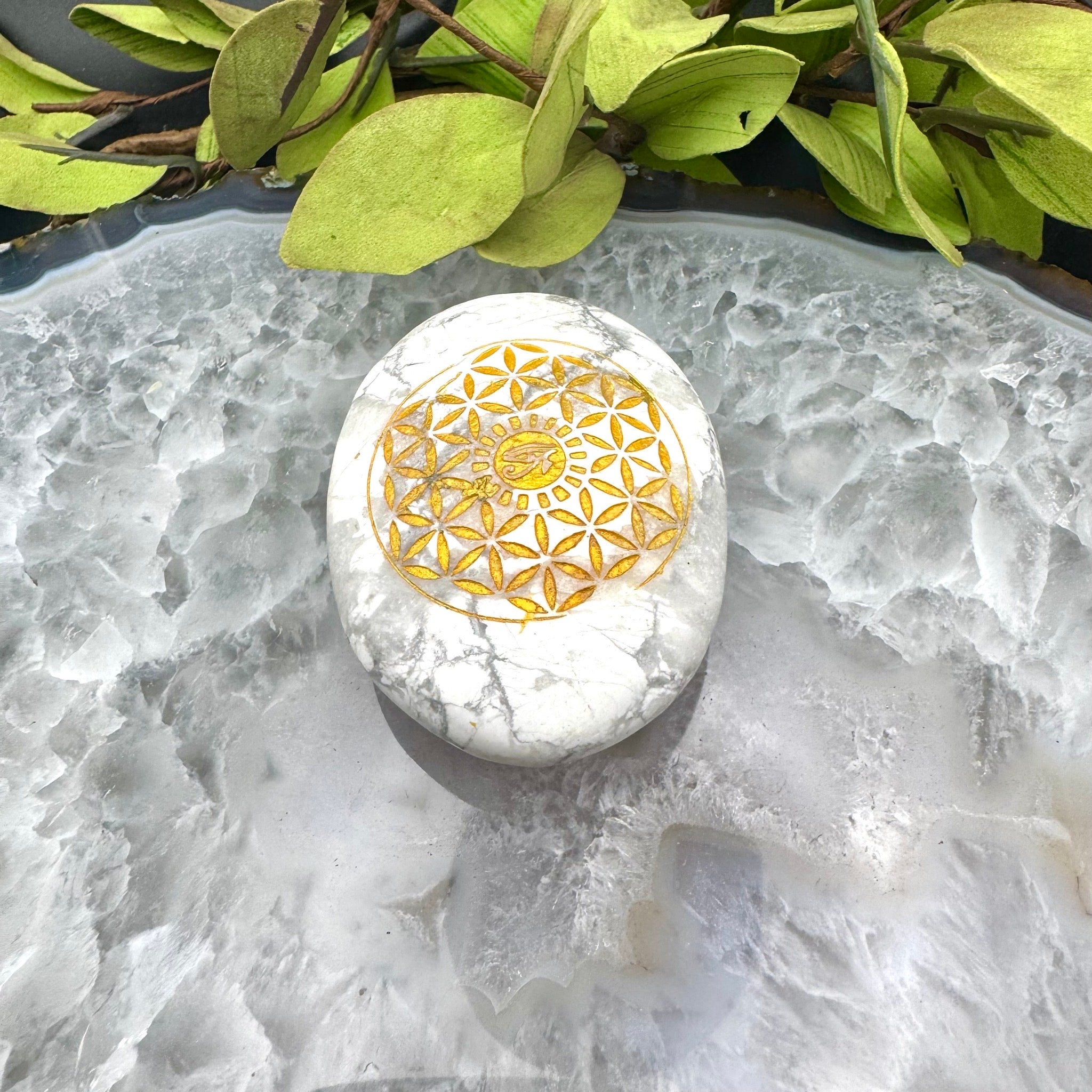 Howlite Etched Palm Stone