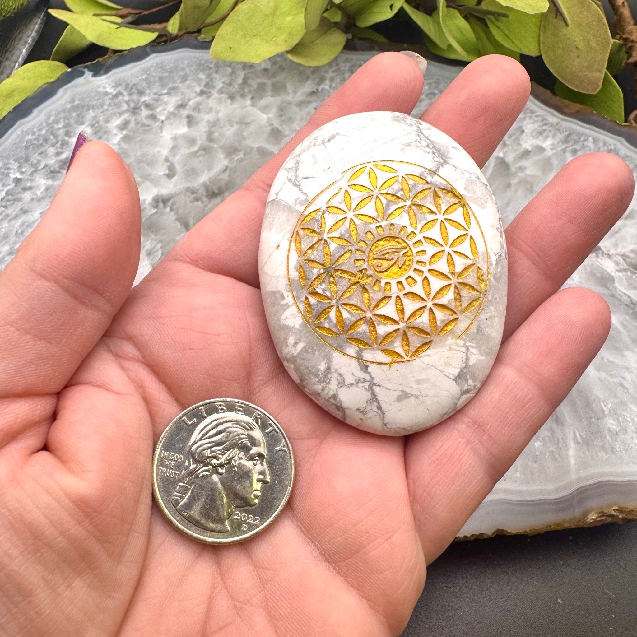 Howlite Etched Palm Stone