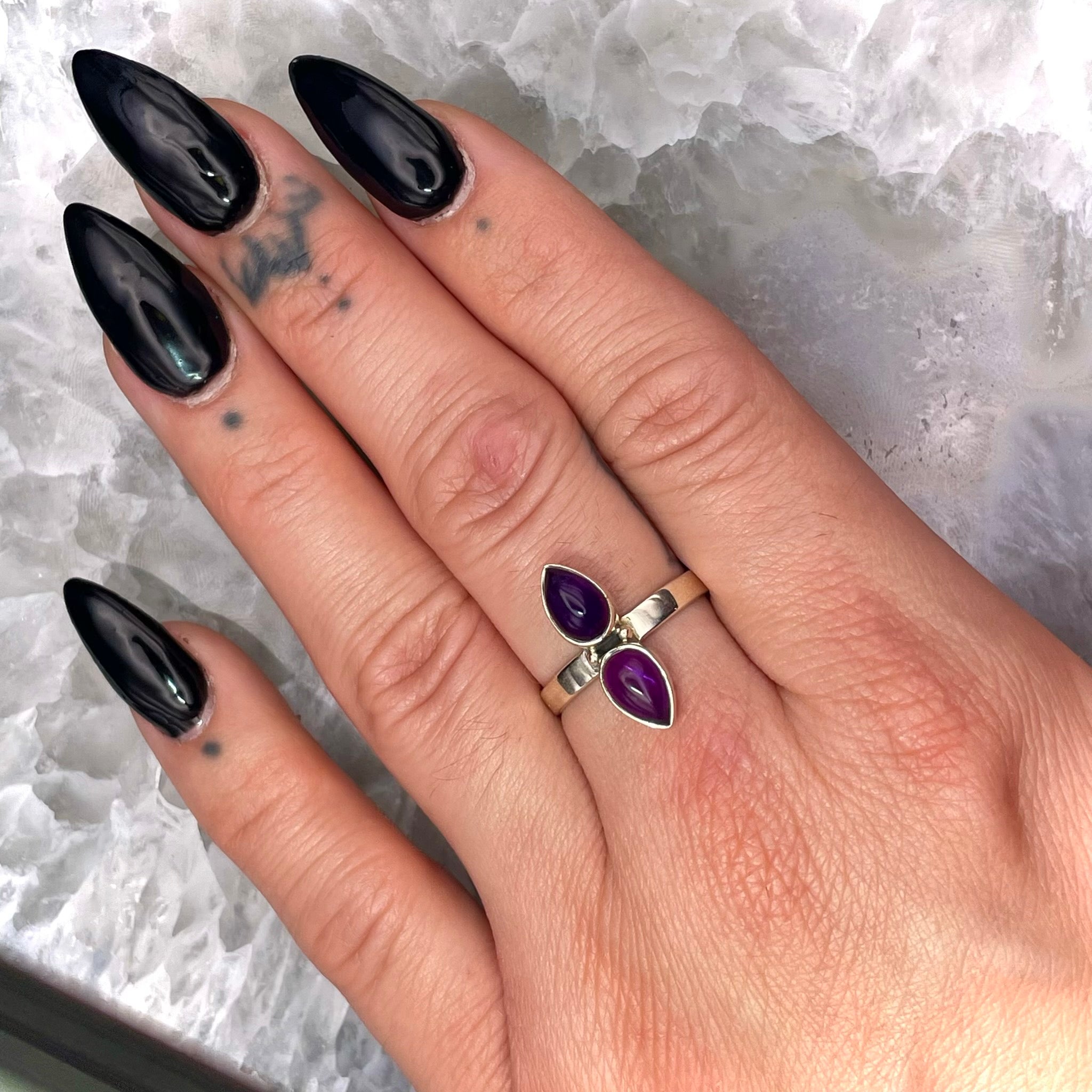 Double Teardrop Amethyst Ring Sterling Silver