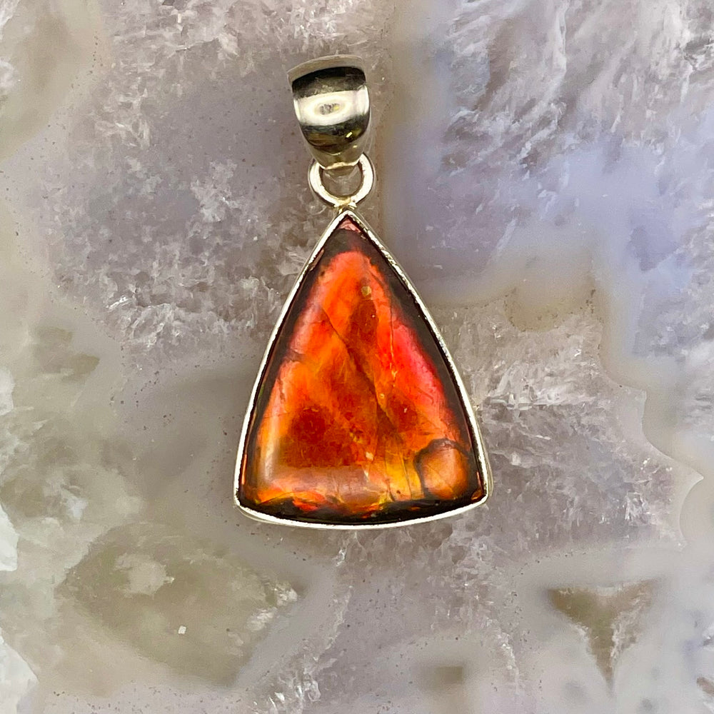 Triangle Ammolite Pendant Sterling Silver