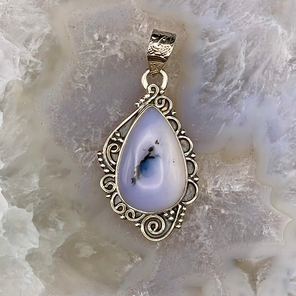 Teardrop Dendritic Agate Pendant Sterling Silver