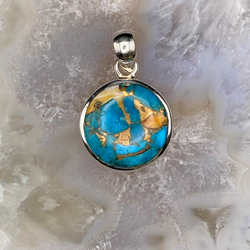 Round Mohave Copper Turquoise Pendant Sterling Silver