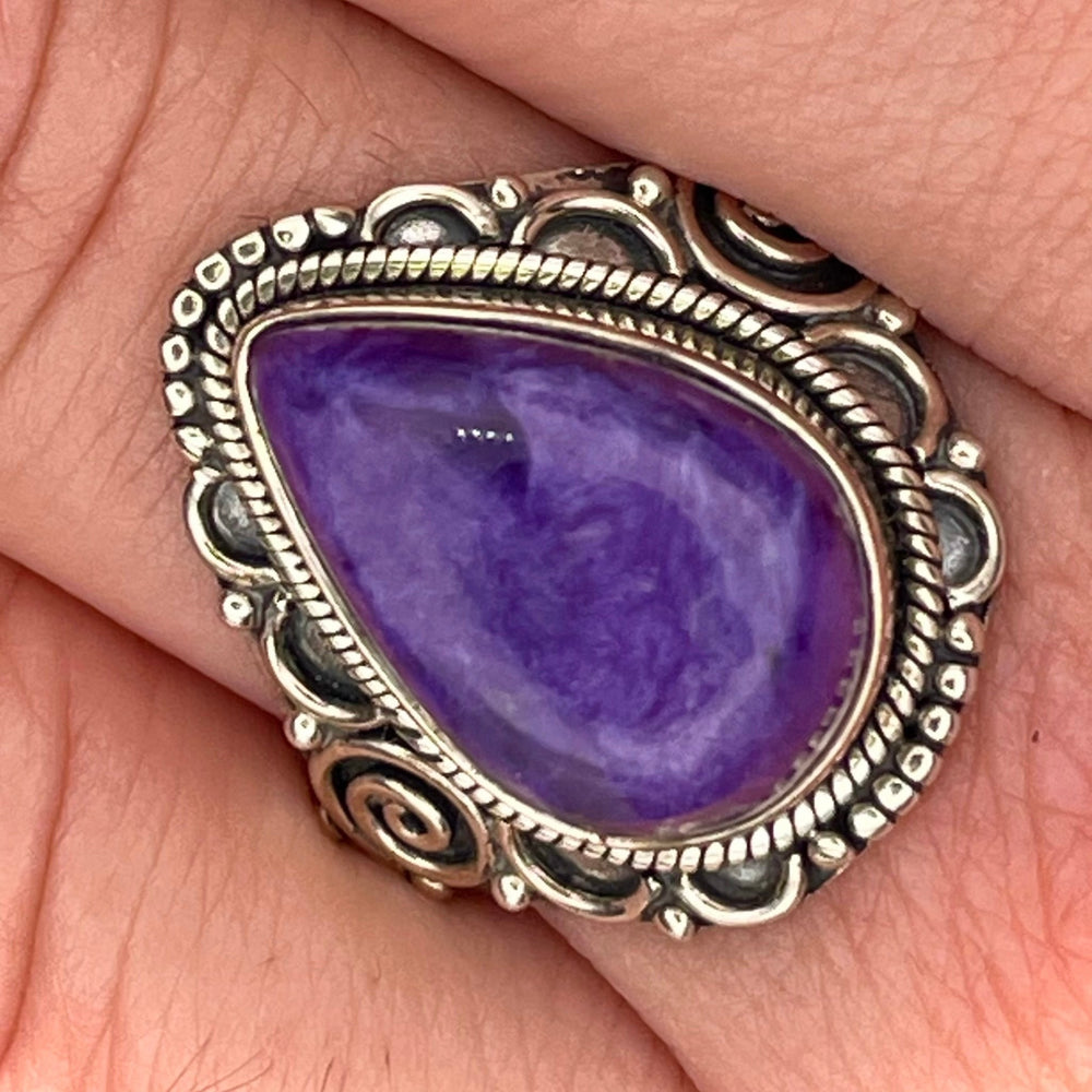 Teardrop Charoite Ring Sterling Silver