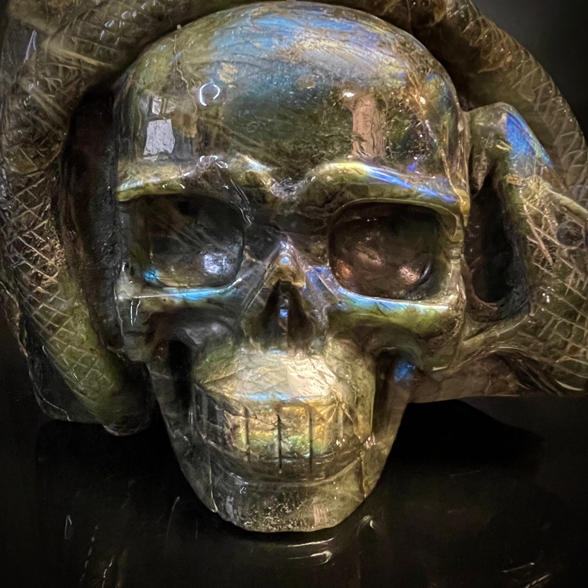 Labradorite Skull with Snake