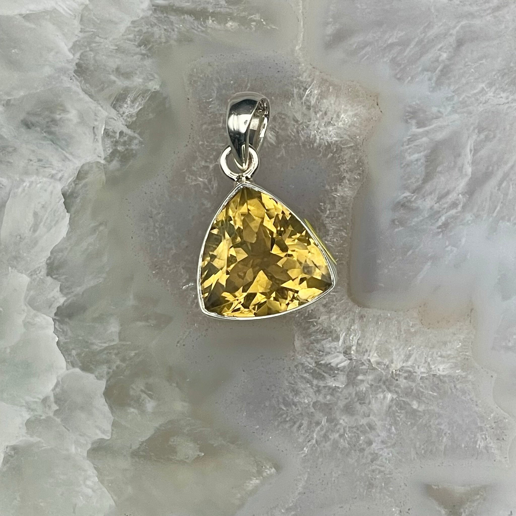 Faceted Trillion Cut Citrine Pendant Sterling Silver