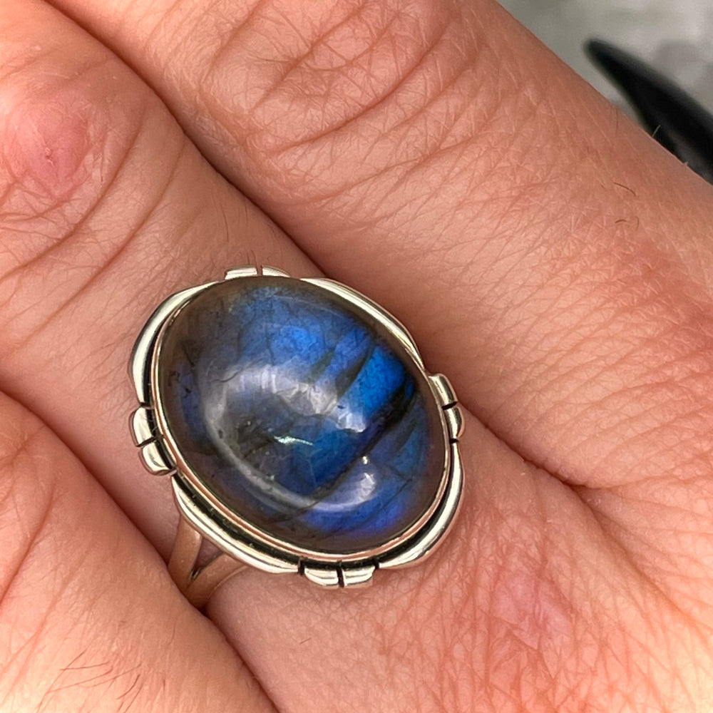 Oval Labradorite Ring Sterling Silver