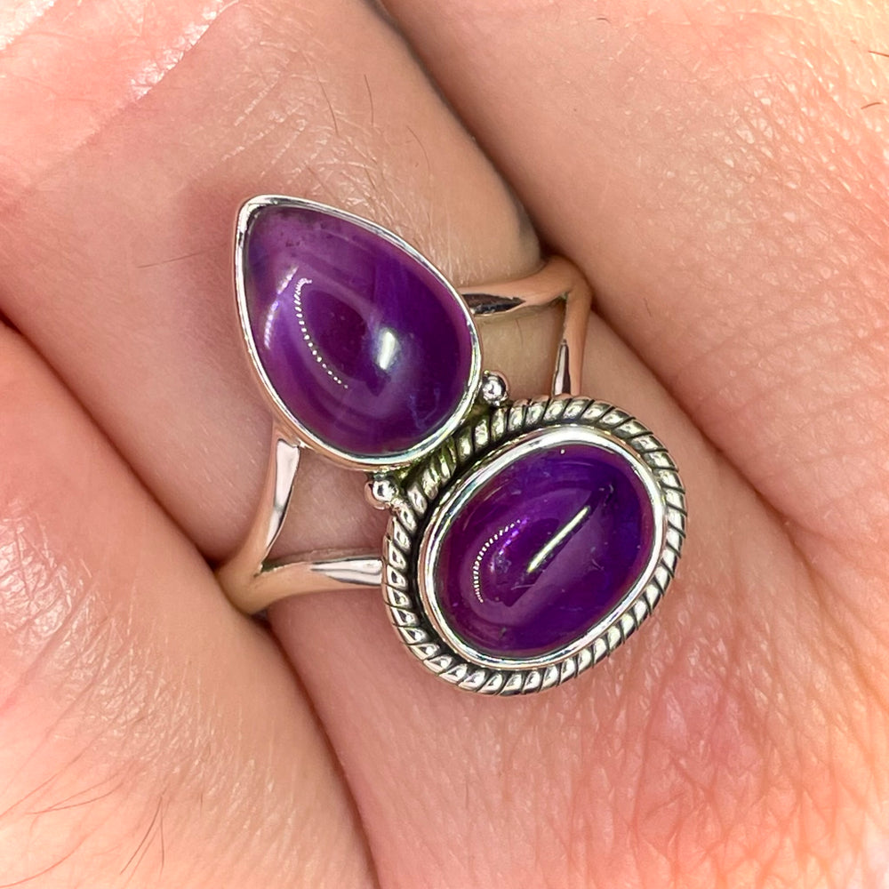 Two Stone Amethyst Ring Sterling Silver