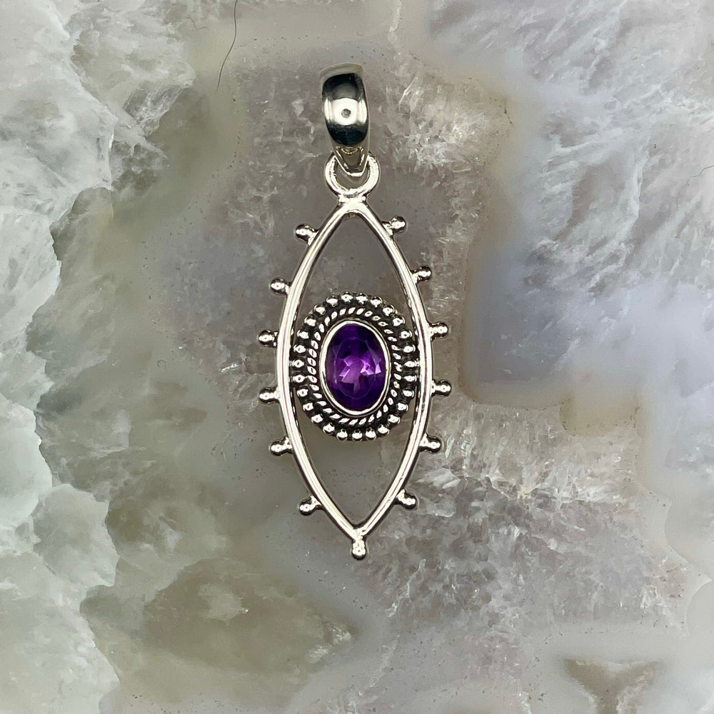 Amethyst Evil Eye Pendant Sterling Silver