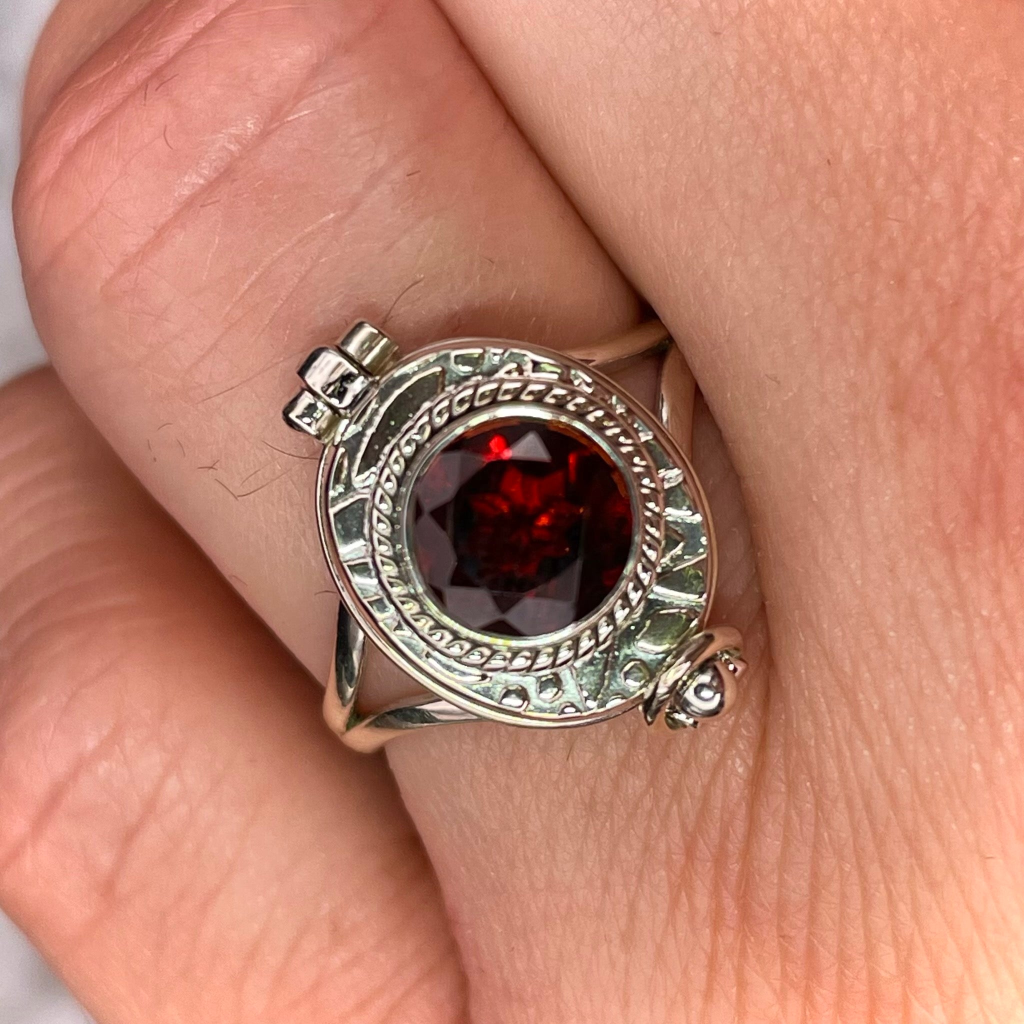 Garnet Poison Ring Sterling Silver