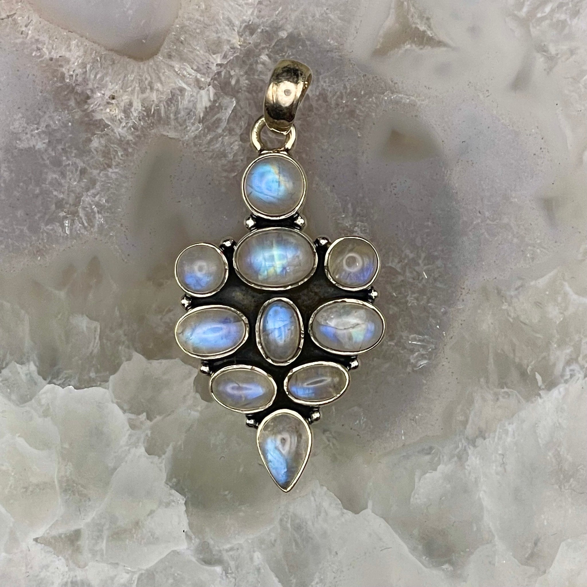 10 Stone Moonstone Pendant Sterling Silver