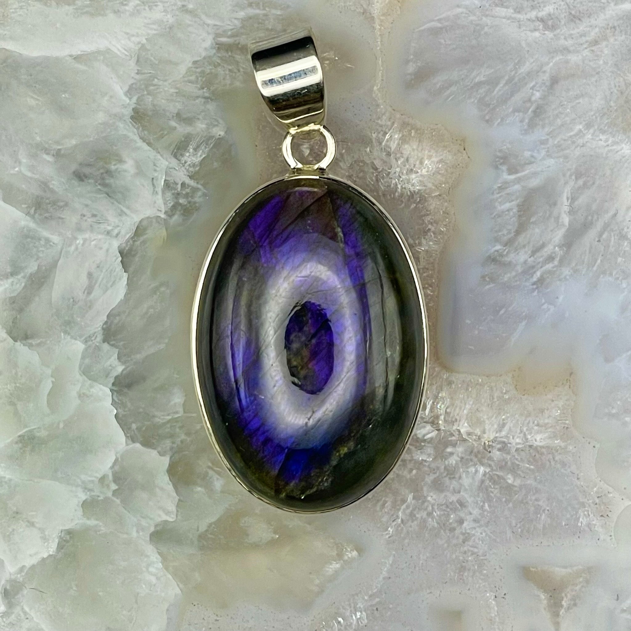 Oval Purple Flash Labradorite Pendant Sterling Silver