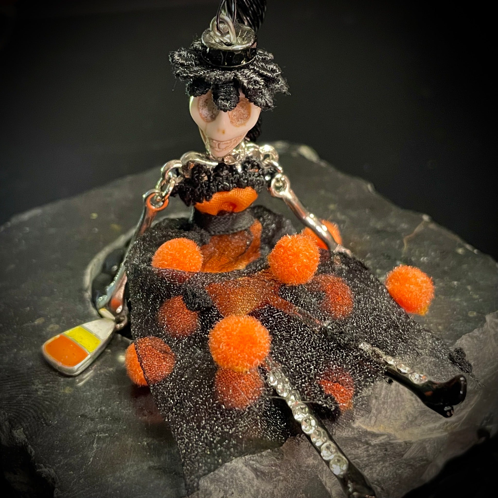 Orange Adventurine on Black Tourmaline with Skeleton