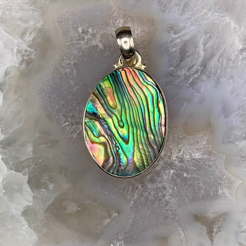 Oval Abalone Shell Pendant Sterling Silver