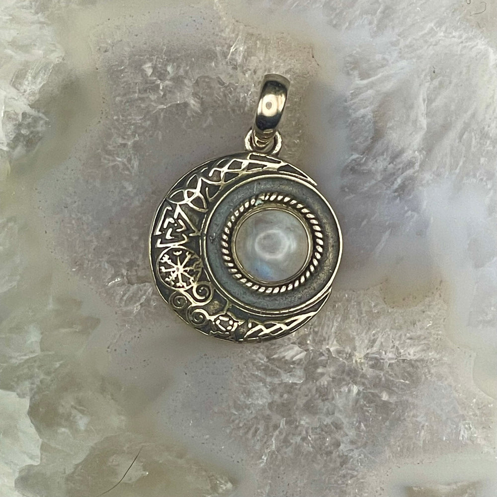 Round Moonstone Pendant Sterling Silver