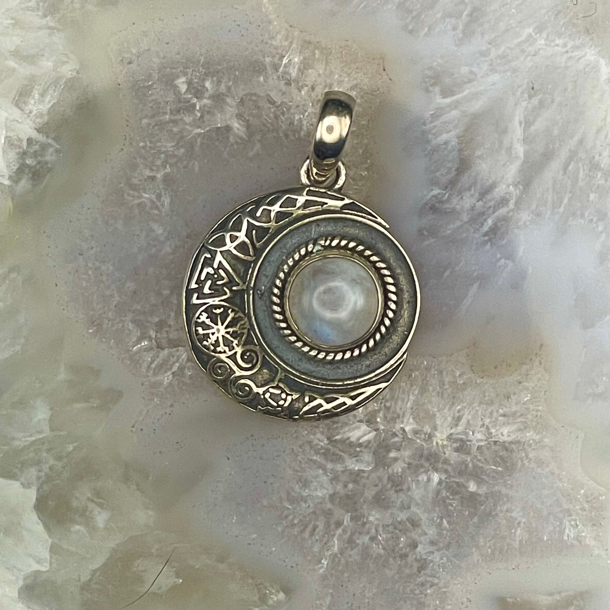 Round Moonstone Pendant Sterling Silver