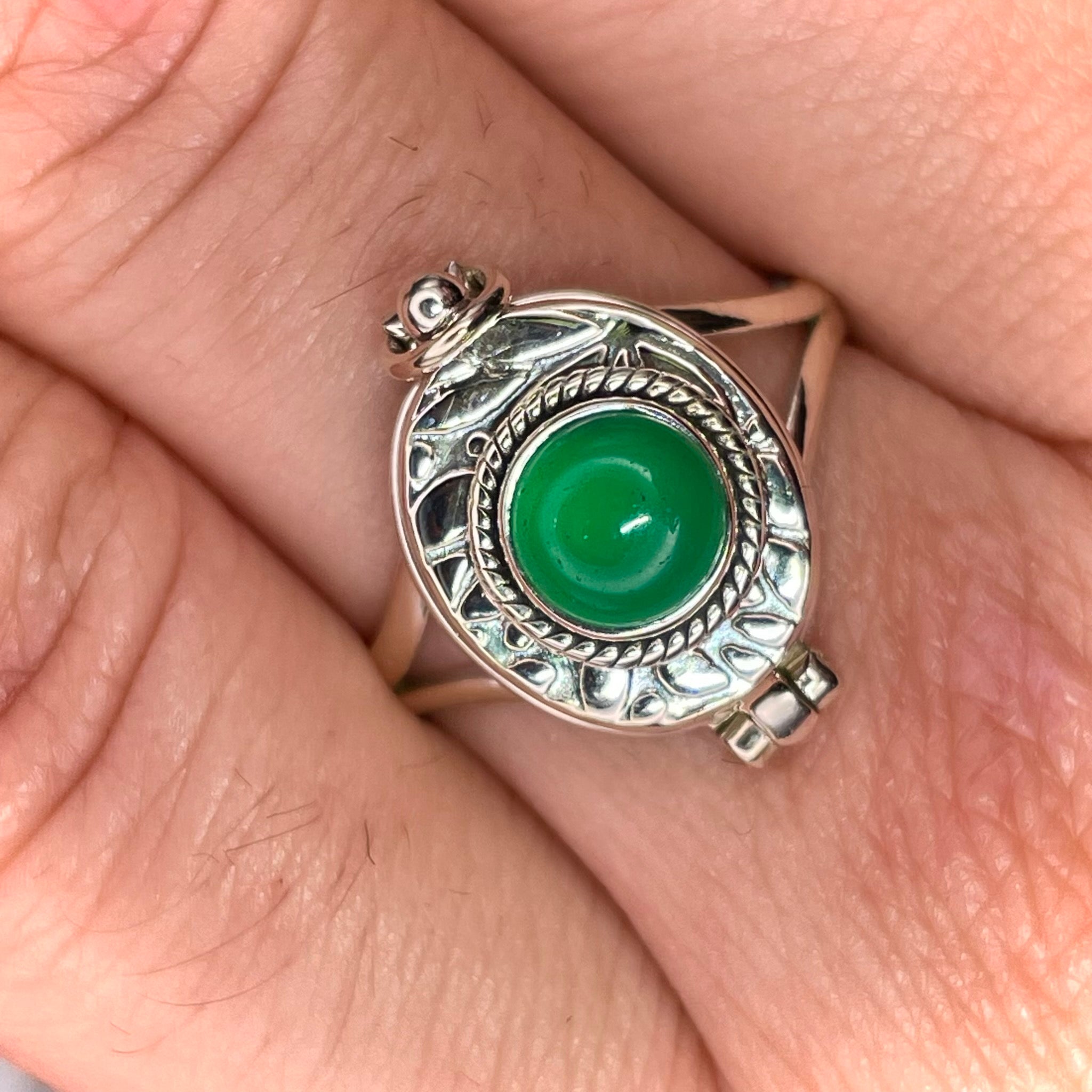 Chrysoprase Poison Ring Sterling Silver