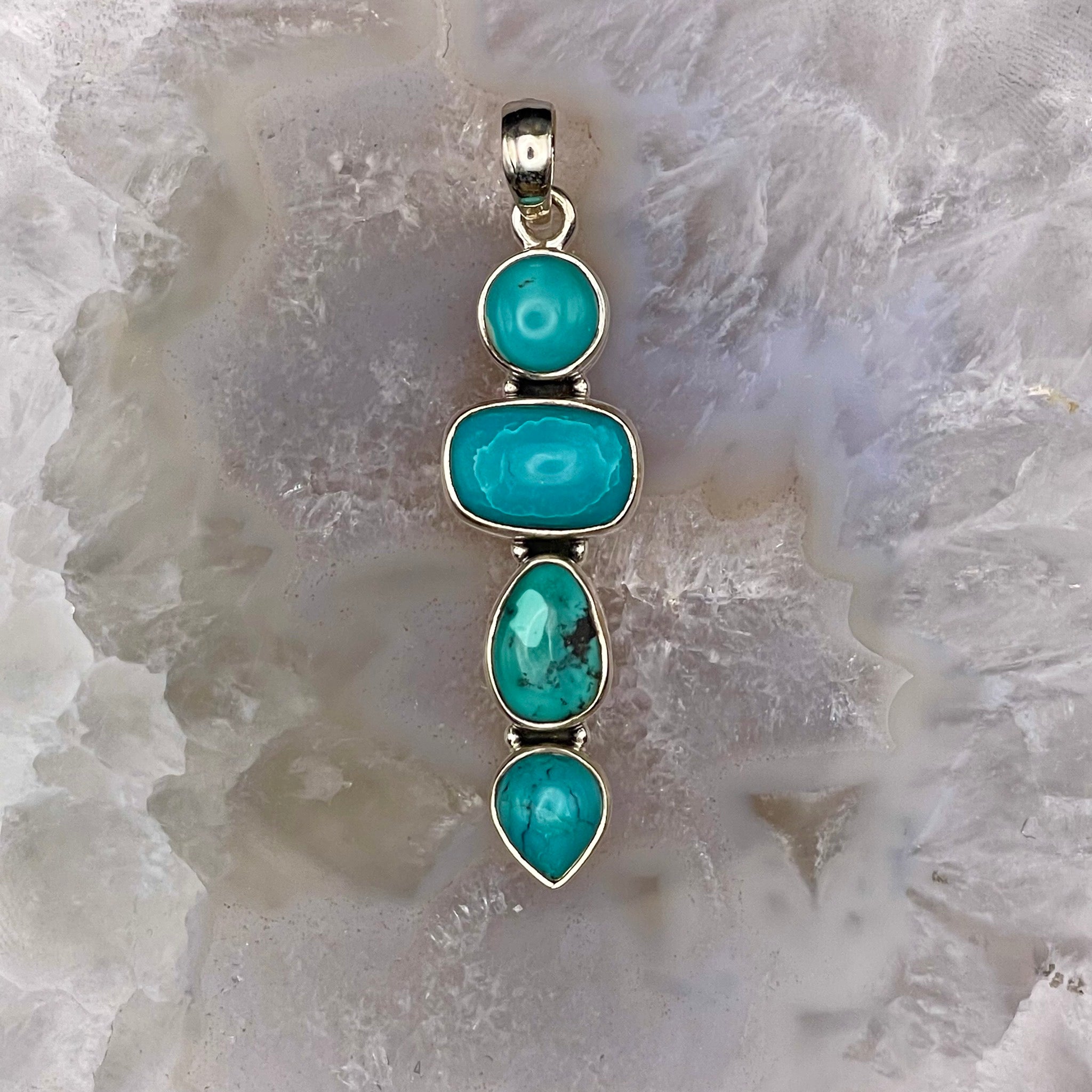 4 Stone Turquoise Pendant Sterling Silver