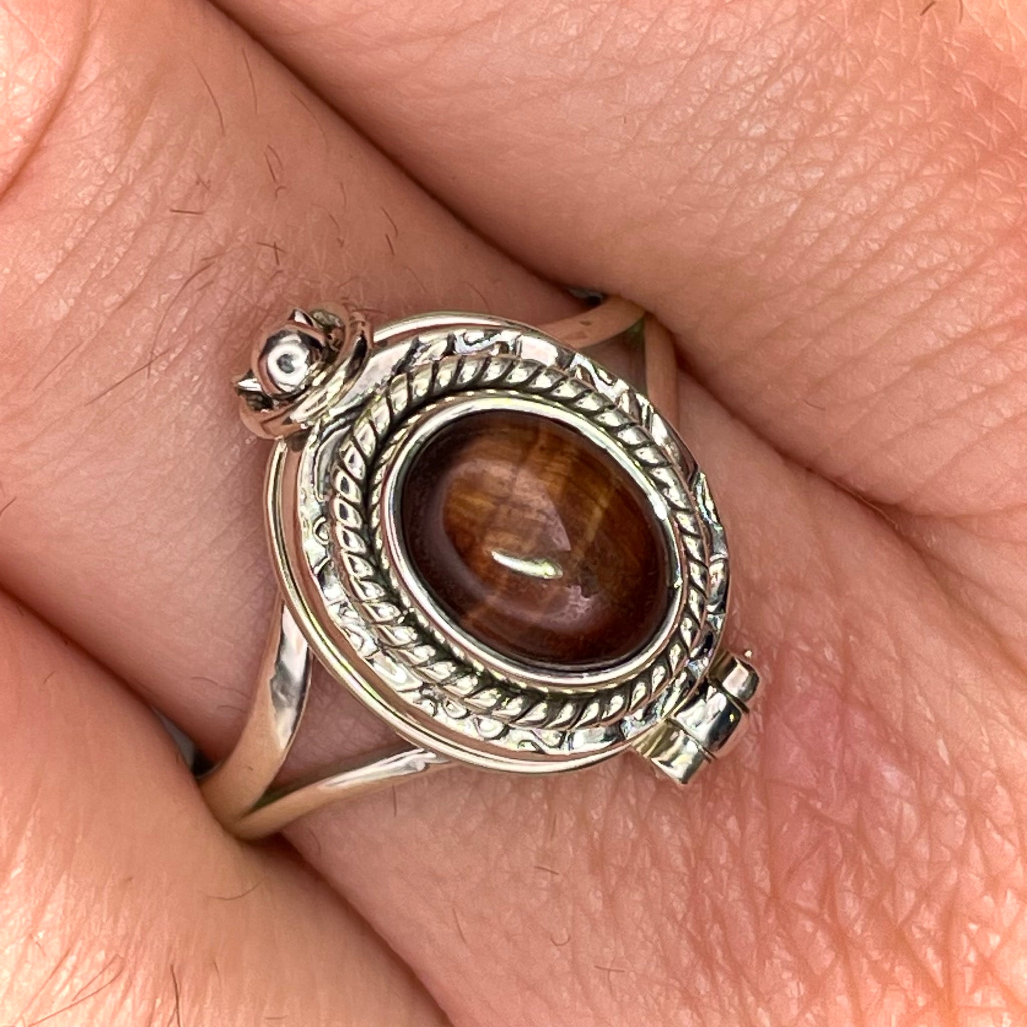 Red Tigers Eye Poison Ring Sterling Silver