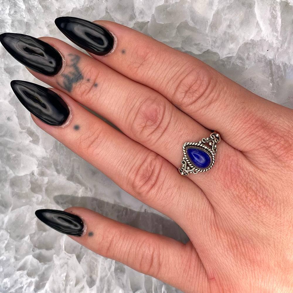 Teardrop Lapis Lazuli Ring Sterling Silver