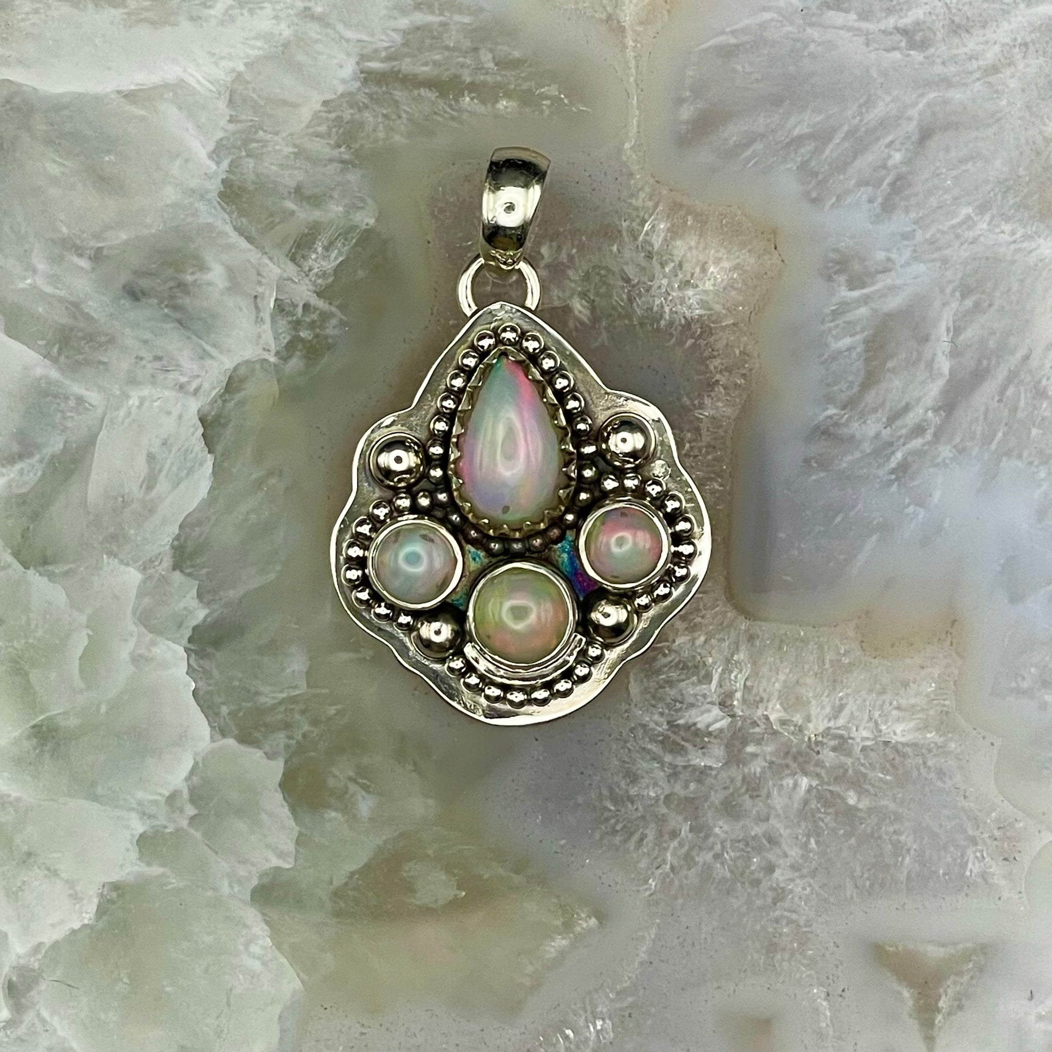 4 Stone Ethiopian Opal Pendant Sterling Silver