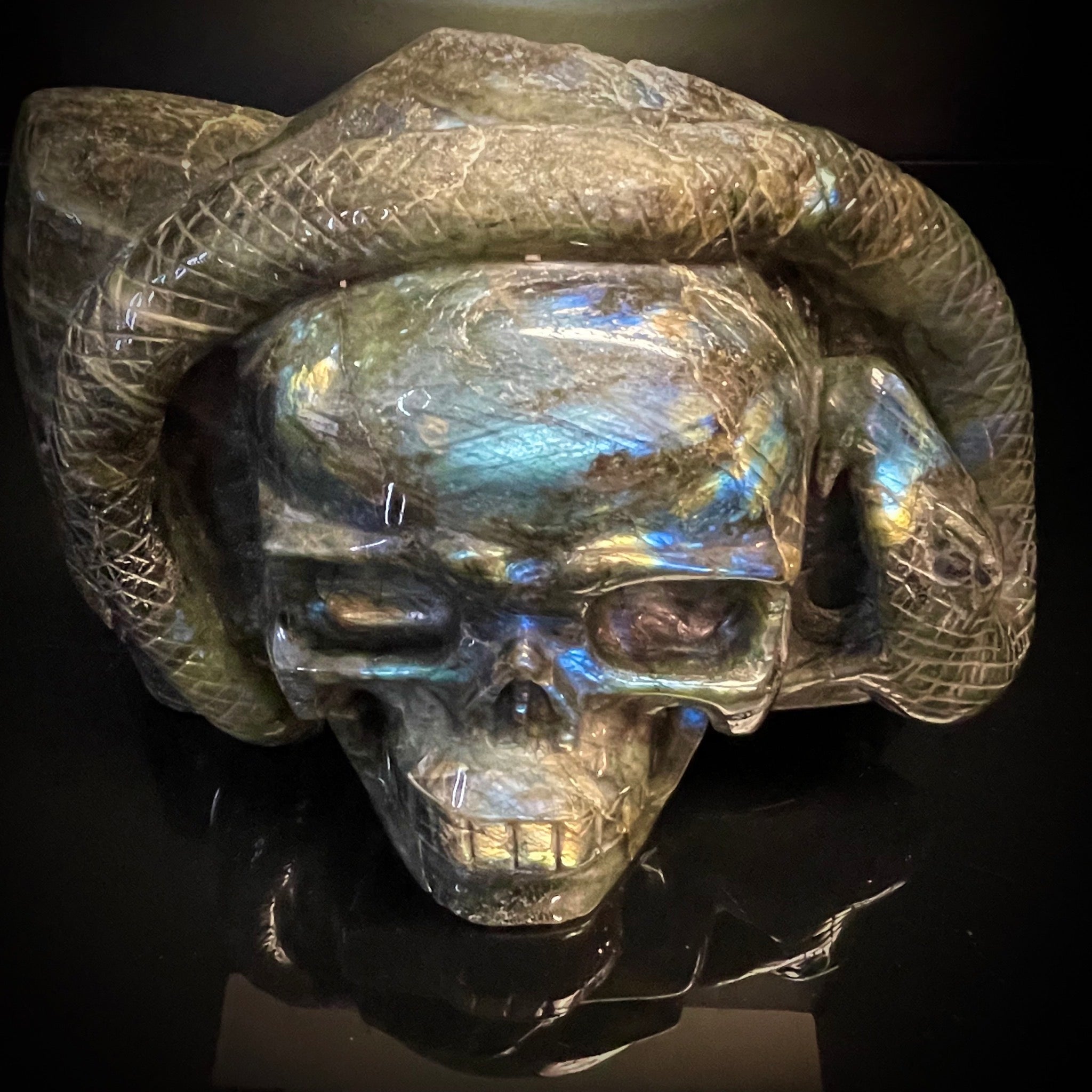 Labradorite Skull with Snake