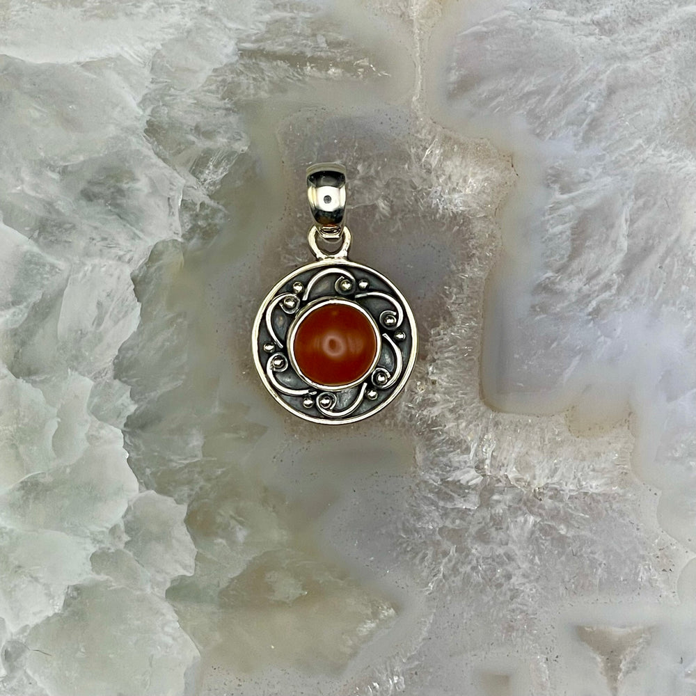 Round Carnelian Pendant Sterling Silver